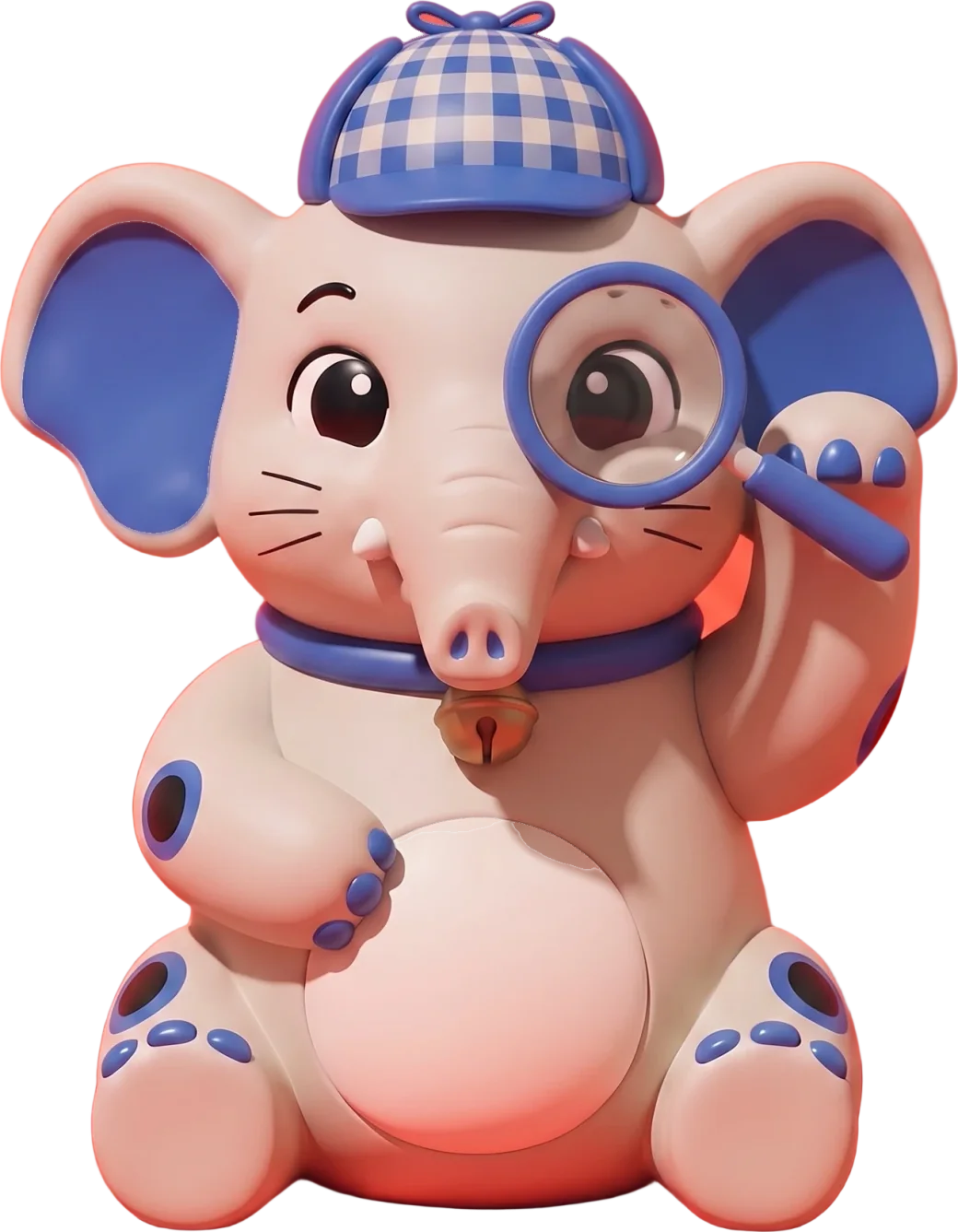 Cornelius the elephant with a detective's cap and a magnifying glass, ready to work as your business researcher.