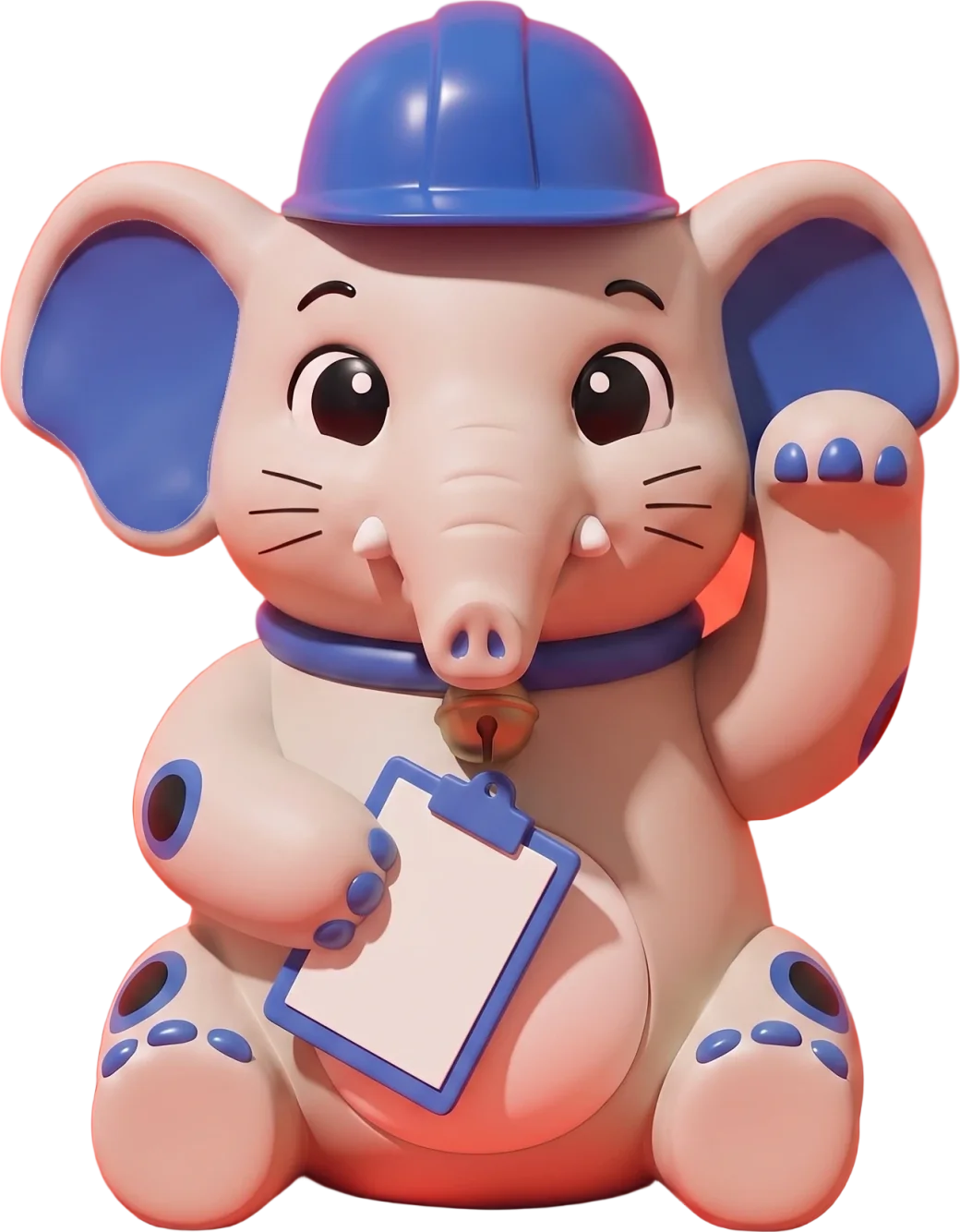 Cornelius the elephant with a hard hat and a clipboard, ready to work as your project manager.