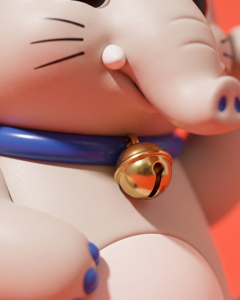 Close-up of the Cornelius figurine's cobalt collar and gold bell